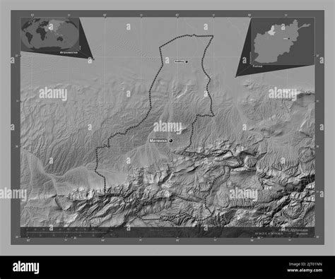 Faryab, province of Afghanistan. Bilevel elevation map with lakes and rivers. Locations and ...