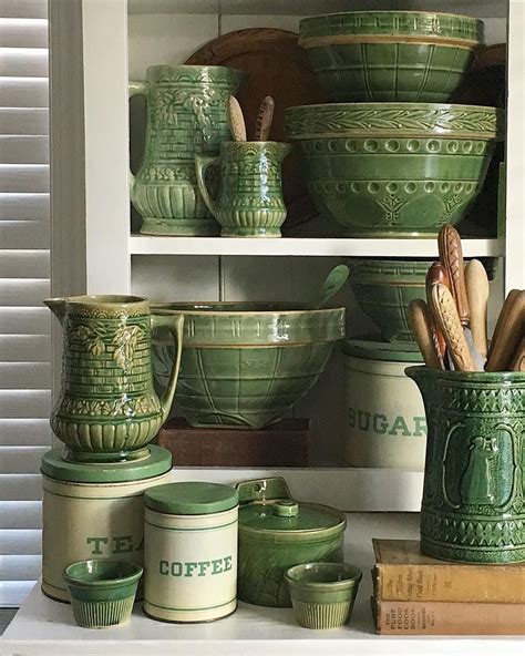 Vintage Kitchen | Green pottery, Green decor, Pottery