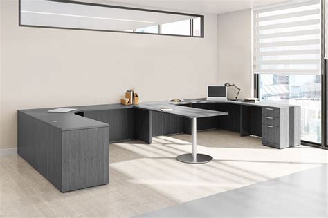 Two Person U Shaped Desk : Newport Gray : PL Laminate : Harmony Collection