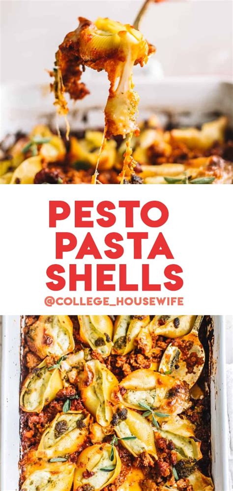 Pesto Stuffed Shells with Sausage Marinara | The College Housewife