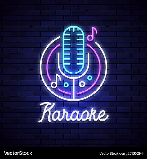 Karaoke neon night bar mocrophone karaoke logo Vector Image