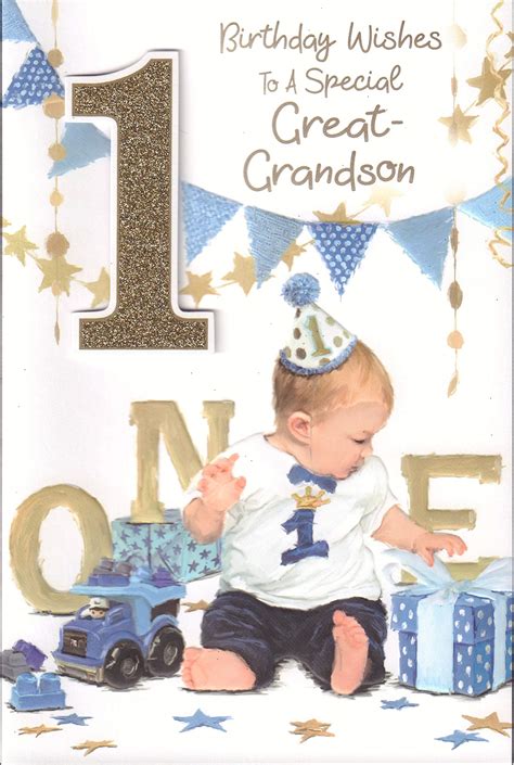 Great Grandson 1st Birthday Card - Birthday Cake Images