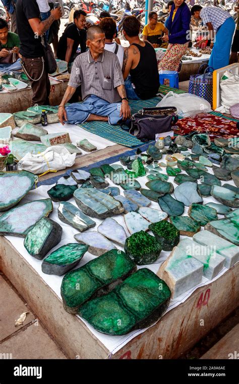 Jade Stones For Sale At The Jade Market, Mandalay, Myanmar Stock Photo ...