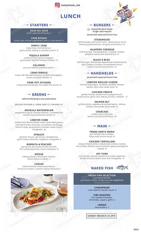 Menu at Chesapeake Inn Restaurant & Marina, Chesapeake City