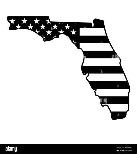 florida state simplified map shape with usa american flag black white vector isolated on white ...