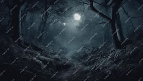 Premium AI Image | Mysterious Fantasy Dark Night of The Forest Wallpaper