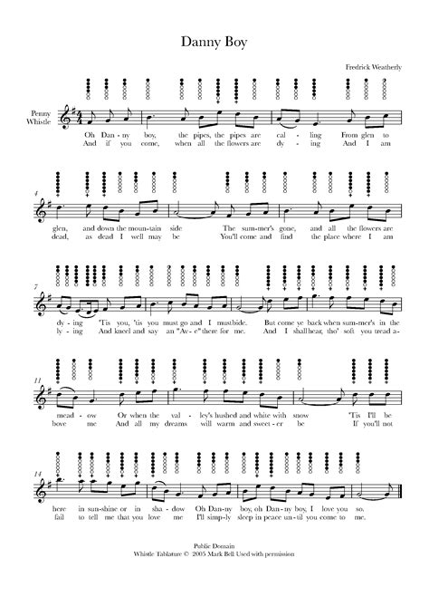 Danny Boy Tin Whistle Sheet Music And Tab With Chords And Lyrics ...