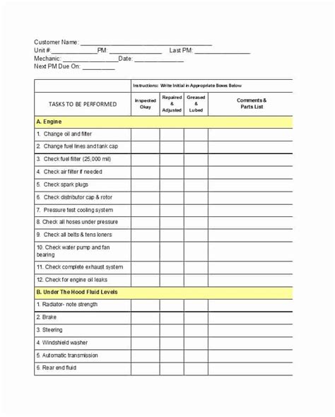 Truck Maintenance Schedule Template Unique Preventive Maintenance ...