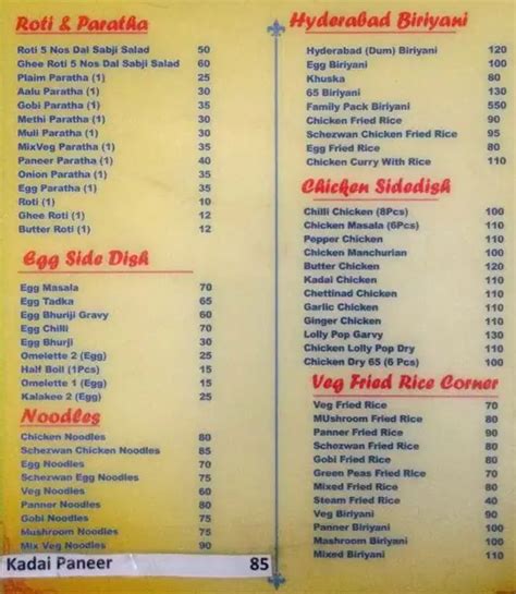 Menu at Calcutta Chat, Chennai, chennai-600097