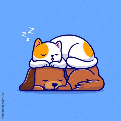 Cute Cat And Dog Sleeping Together Cartoon Vector Icon Illustration ...