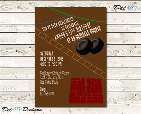 Obstacle Course Birthday Party Invitation Invite by DelARTDesigns