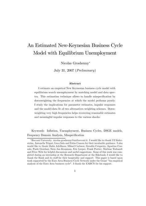 (PDF) An Estimated New-Keynesian Business Cycle Model with Equilibrium Unemployment