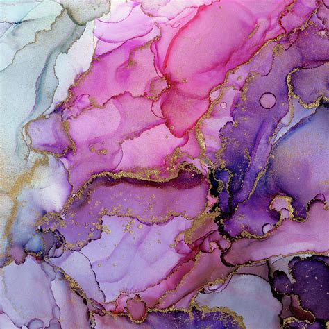 Abstract Ink Magenta Gold Painting by Olga Shvartsur