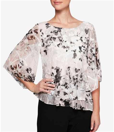 Alex Evenings Printed Tiered Chiffon Blouse #Dillards | Chiffon tops, Dress for petite women ...