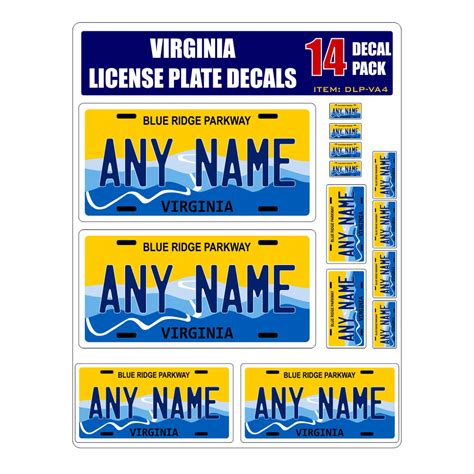 Personalized Virginia License Plate Decals Stickers Version 4 Sheet of 14 Stickers - Etsy