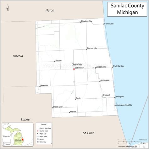 Map of Sanilac County, Michigan