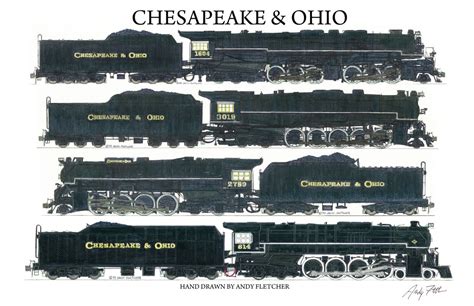 4 hand drawn Chesapeake & Ohio drawings by Andy Fletcher Old Trains ...