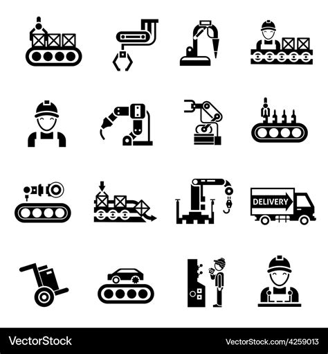 Production line icons black Royalty Free Vector Image