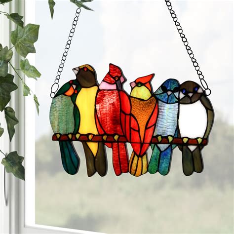 Charlton Home® Birds in Love Stained Glass Window Panel & Reviews ...