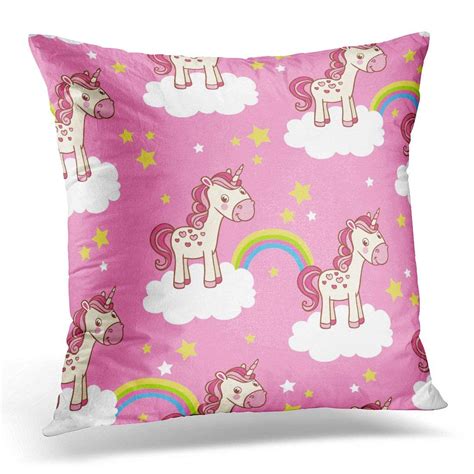 ARHOME Pink Fairy Cute with Unicorn Clouds Star Rainbow Childish for Girl Colorful Kids Pillow ...