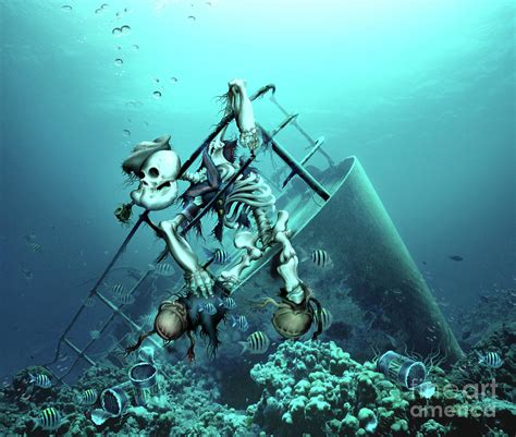 Shipwreck And Skeleton On Coral Reef Photograph by Smetek/science Photo Library | Pixels