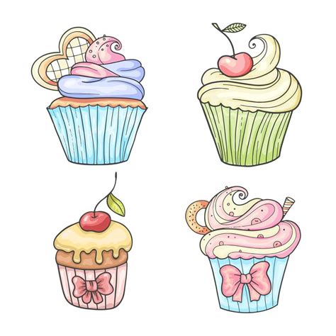 Set of colorful hand drawn style cupcakes 1200649 Vector Art at Vecteezy