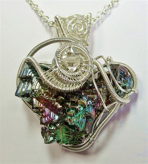 Heart Shaped Bismuth Crystal Necklace With Herkimer Diamond In Sterling Silver Jewelry by ...