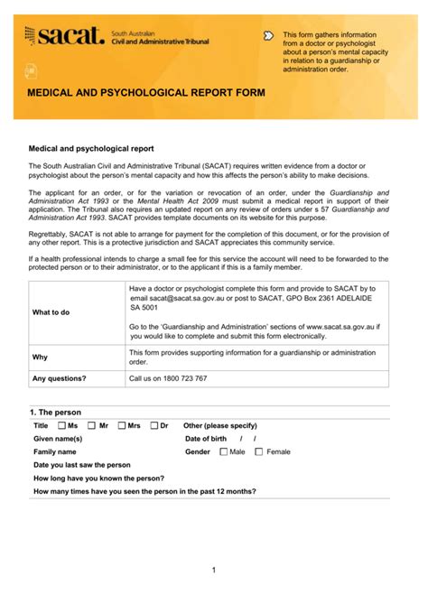 Medical and psychological report form