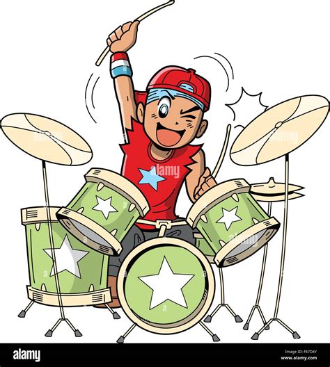 Fun anime and manga style cartoon drummer rocks out when he's playing drums Stock Vector Image ...