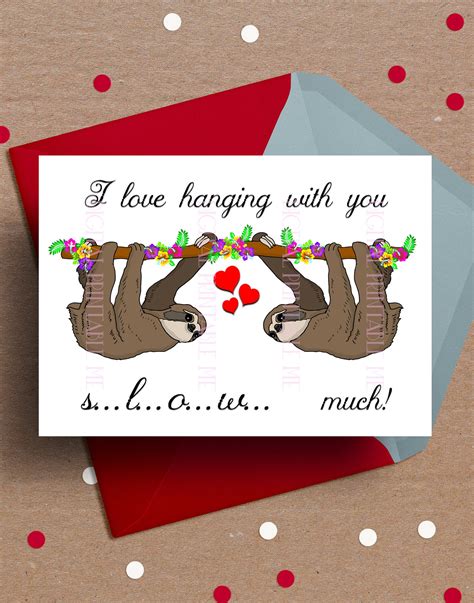 Printable Sloth Card Valentine's Day Card Sloth | Etsy