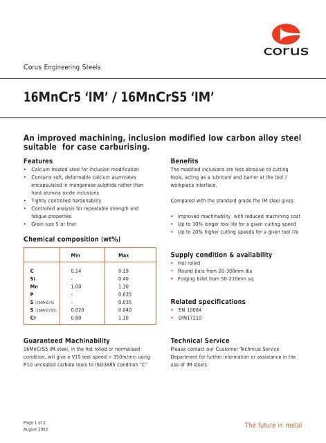 16MnCr5 IM data sheet - Tata Steel