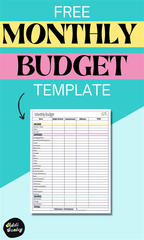 Free Monthly Budget Template - Instant Download | Monthly budget ...