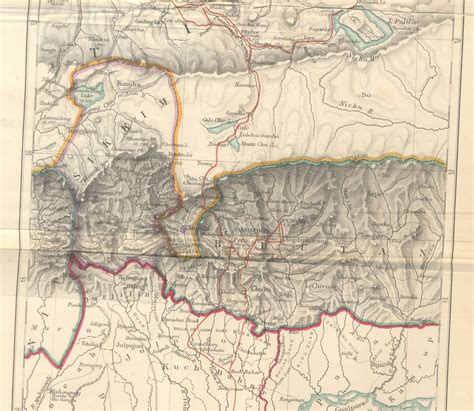 Historical Map of Sikkim in northeastern India extracted from map prepared by Trelawney Saunders ...