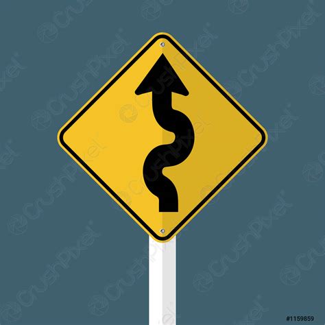 Winding Traffic Road Sign isolated on grey sky background - stock vector | Crushpixel