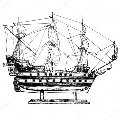 Sailing ship model. Hand drawn sketch, vector Stock Illustration by ...