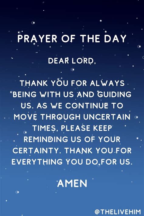 Dear Lord, Thank you for always being with us and guiding us. As we continue to move through ...