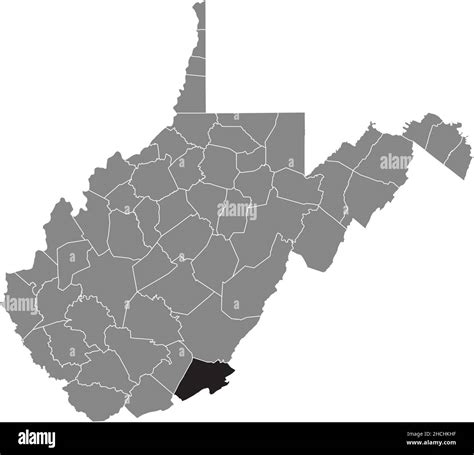 Black highlighted location map of the Monroe County inside gray administrative map of the ...