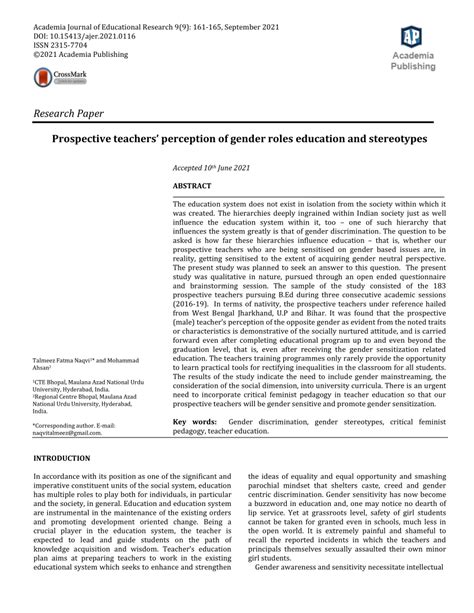 (PDF) Prospective Teachers' Perception for gender roles education and ...