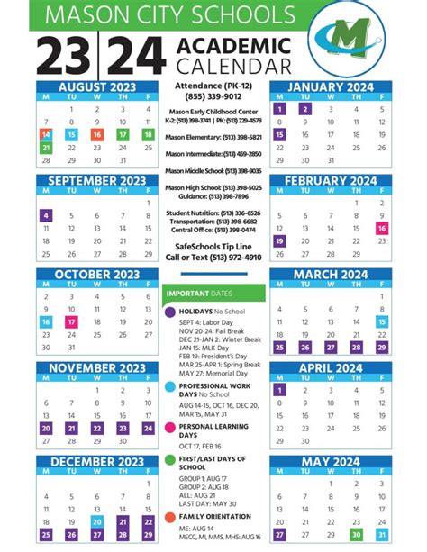 Mason City Schools Calendar 2023-2024 in PDF