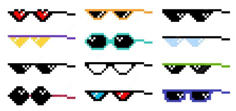 Premium Vector | Pixel glasses meme set Like a boss meme Pixelation accessories optical fashion ...