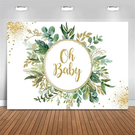 Buy Mocsicka Greenery Baby Shower Backdrop Green Gold Oh Baby Background Watercolor Botanical ...