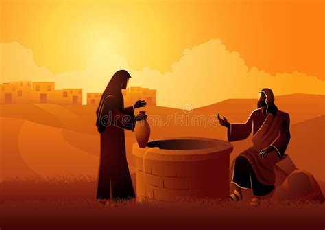 Jesus Talking with Samaritan Woman at the Jacobâ€™s Well Stock Vector - Illustration of figure ...