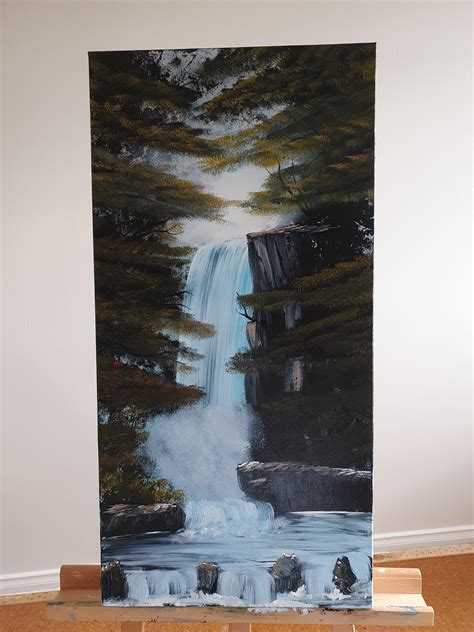 My 20th painting - Bob Ross Graceful waterfall : r/HappyTrees