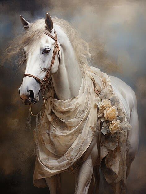 Premium AI Image | a white horse with a floral crown and a flower on its head.