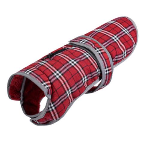 Fleece-lined Dog Coat with Harness Hole Winter Plaid Jacket