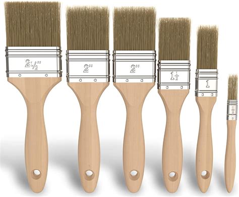 6 Pack Paint Brushes Set [Wood Handle] Brush for Wall Painting & Canvas ...