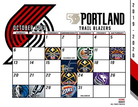 Printable 2019-2020 Portland Trail Blazers Schedule. : ripcity