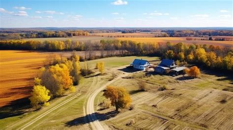 Premium AI Image | an aerial view of a farm in the country