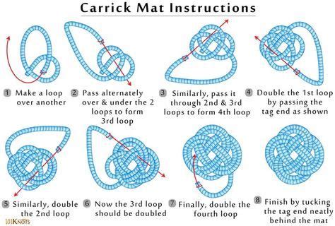 How to tie a Carrick Bend Mat, step by step illustrative tutorial, uses and alternatives. | Rope ...