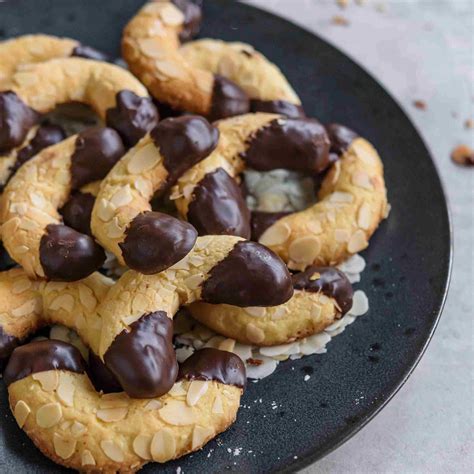 Almond Paste Crescent Cookies Dipped in Dark Chocolate Recipe